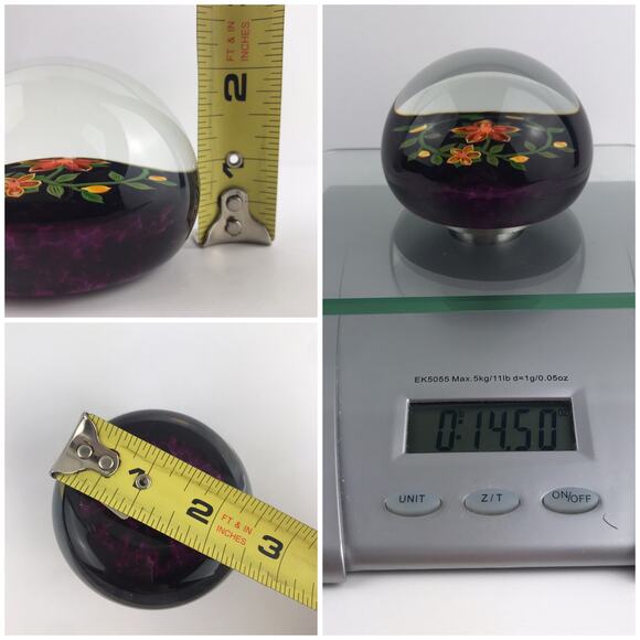 Perthshire 1999C Amber Flower Lampwork Garland Amethyst-Red Ground Paperweight - Picture 9 of 14